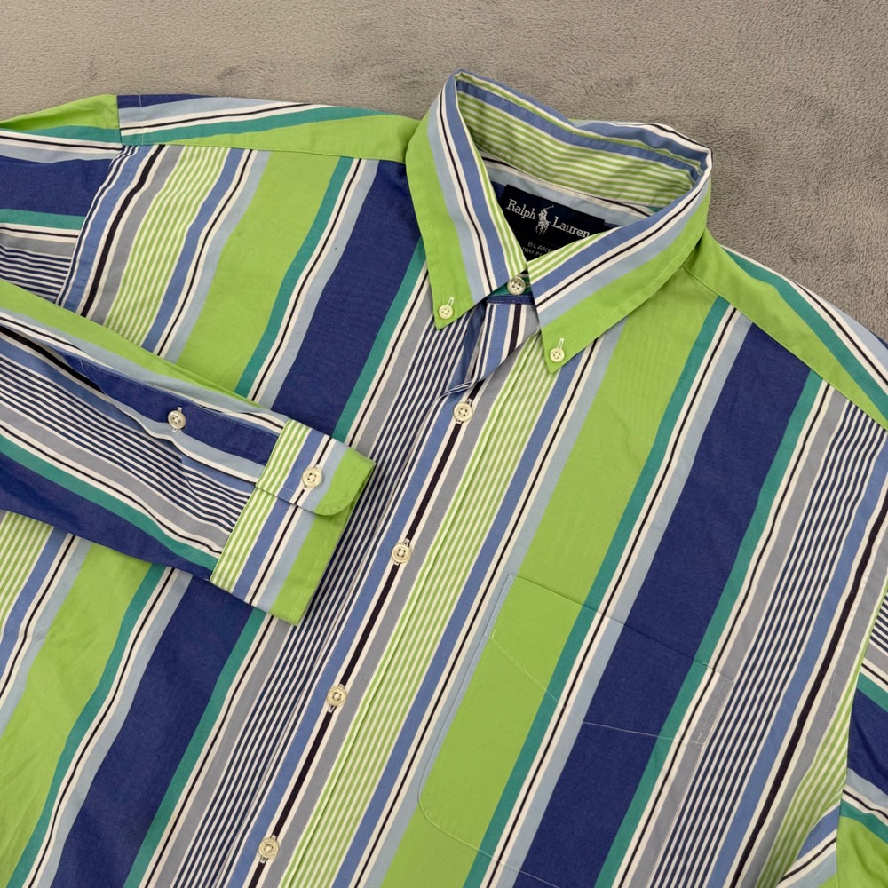 Ralph Lauren Blake Mens Large Green Blue Striped Two-Ply Cotton Button Down